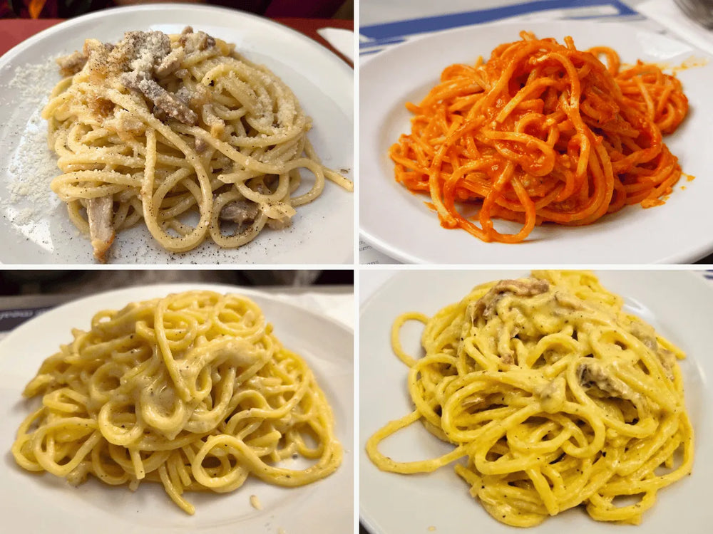 4 Roman pasta dishes including Carbonara, Amatriciana, Cacio e Pepe and Gricia