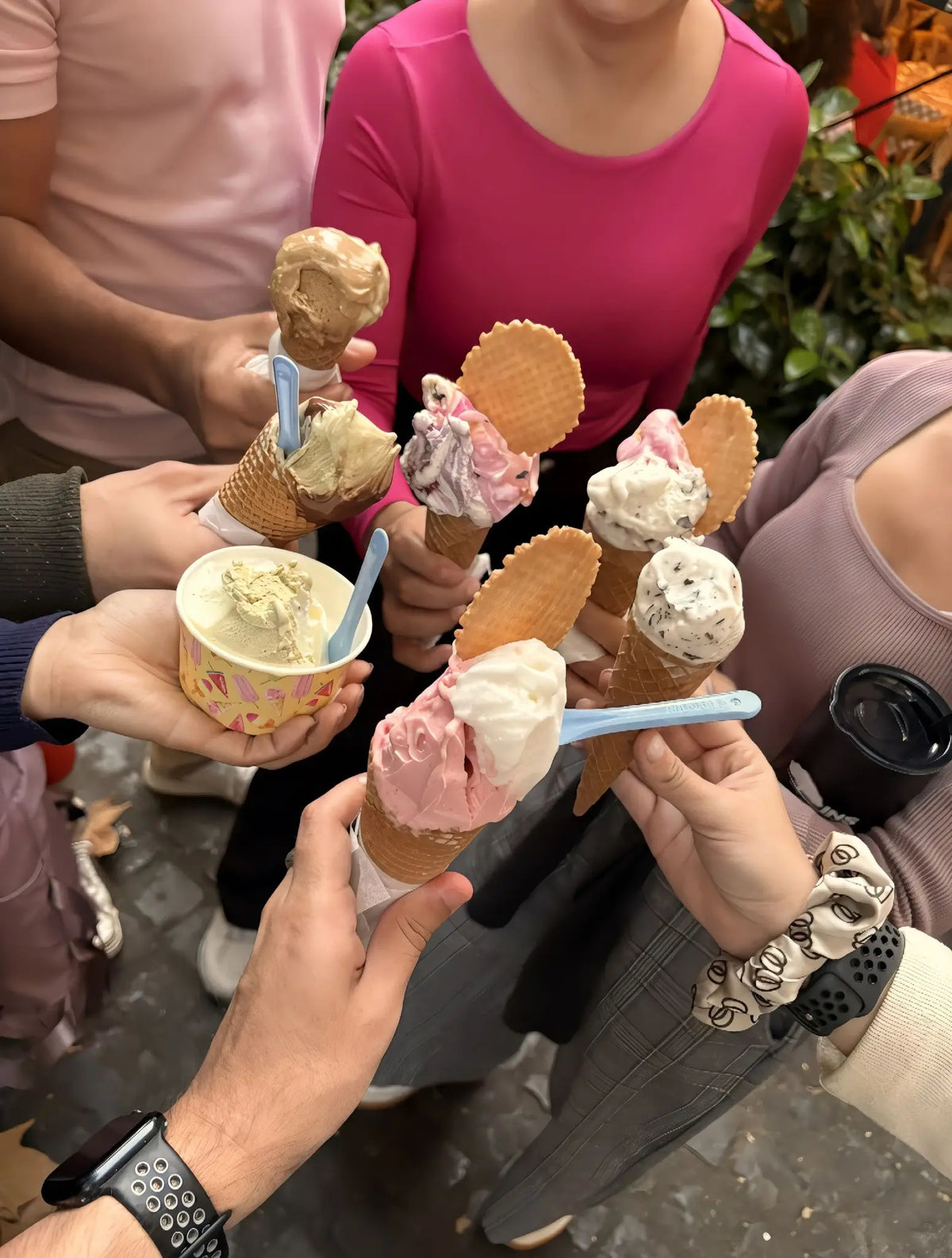 Group enjoying artisan gelato in Rome