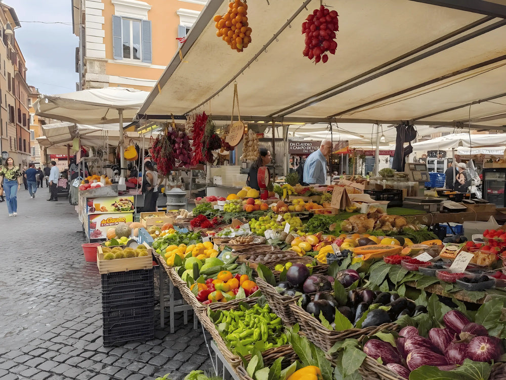 Campo de' Fiori market in Rome with fresh local produce