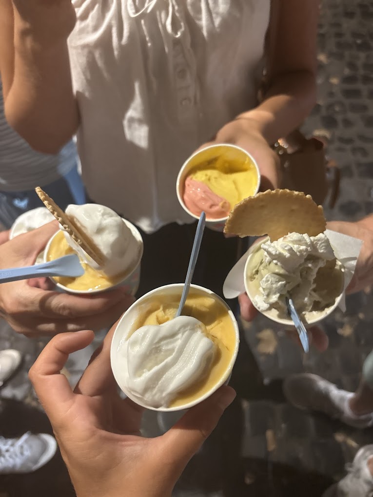 Group tasting traditional Italian gelato in Rome