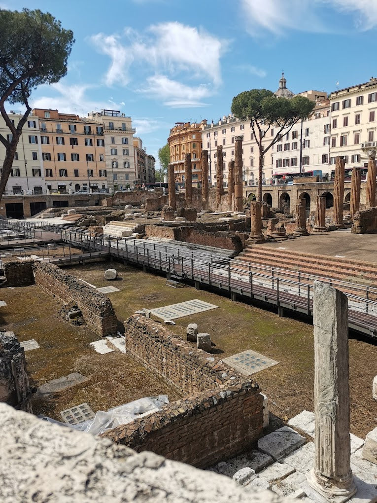 Largo di Torre Argentina in Rome along a Roman food tour route