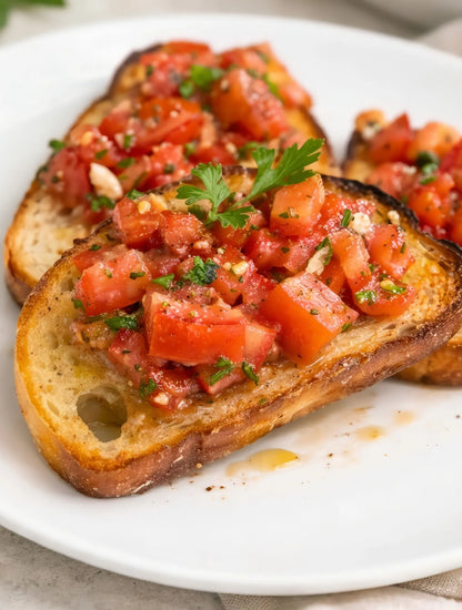 Traditional bruschetta with fresh tomatoes and herbs