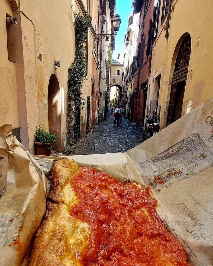 Roman-style pizza enjoyed during a food tour in Rome