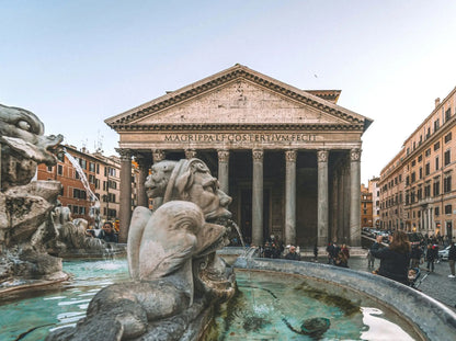Pantheon and fountain in Rome historic city center