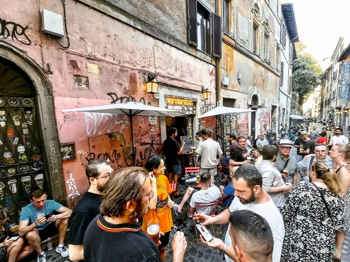 Lively Trastevere street filled with locals and visitors