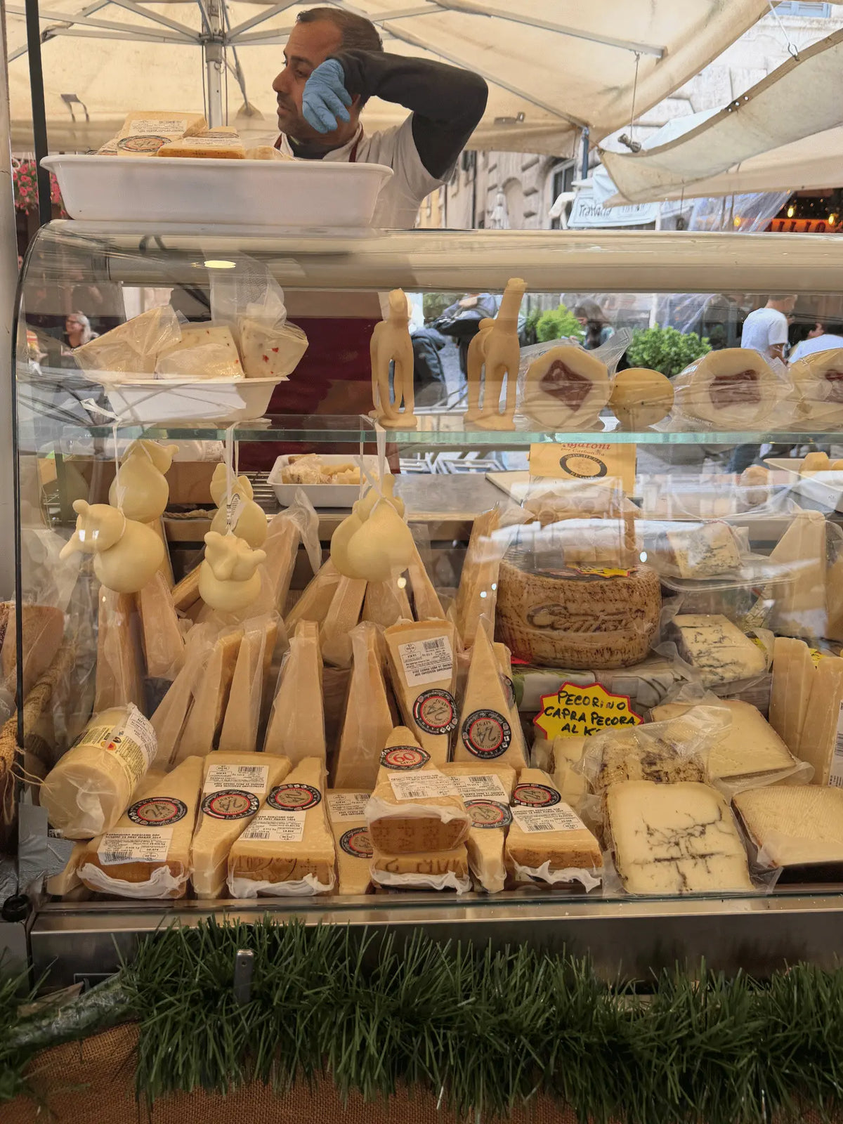 Local Italian cheeses at a Trastevere food market in Rome