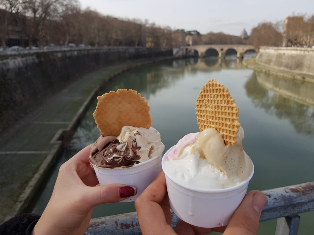 Italian gelato enjoyed near the Tiber in Rome